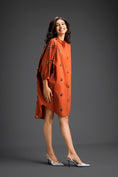 Load image into Gallery viewer, Rust Oversized Shirt Dress with Butterfly Motifs

