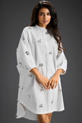 Load image into Gallery viewer, White Oversized Shirt Dress with Butterfly Motifs

