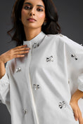 Load image into Gallery viewer, White Oversized Shirt Dress with Butterfly Motifs
