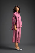 Load image into Gallery viewer, Pink Butterfly Embellished Pleated Shirt & Pants Set
