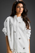Load image into Gallery viewer, White Butterfly Embellished Pleated Shirt & Pants Set
