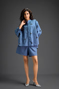 Load image into Gallery viewer, Blue Butterfly Embellished Pleated Shirt & Shorts Set
