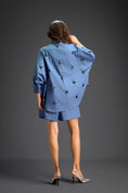 Load image into Gallery viewer, Blue Butterfly Embellished Pleated Shirt & Shorts Set
