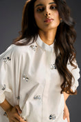 Load image into Gallery viewer, White Butterfly Embellished Pleated Shirt & Shorts Set
