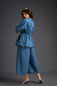 Load image into Gallery viewer, Blue Butterfly Embellished Drawstring Shirt & Wide-Leg Pants Set
