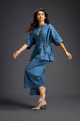 Load image into Gallery viewer, Blue Butterfly Embellished Drawstring Shirt & Wide-Leg Pants Set
