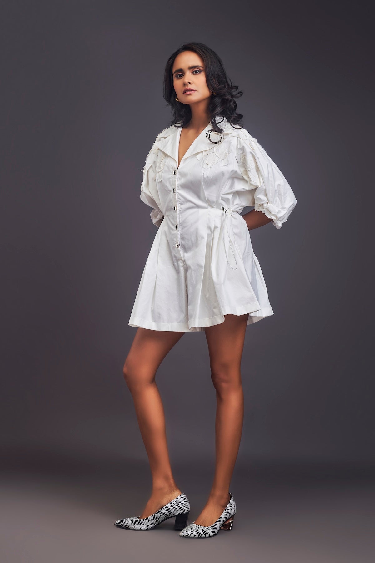 Lapel Collared Pleated Playsuit