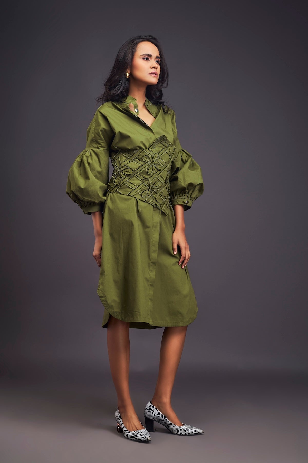 Shirt Dress With Applique Corset Style Tie Up Belt – Deepika Arora