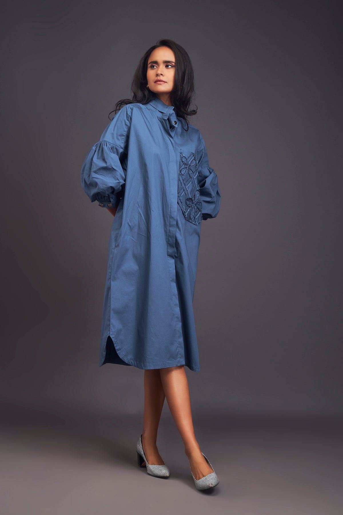 Oversized Shirt Dress With Embroidered Pocket