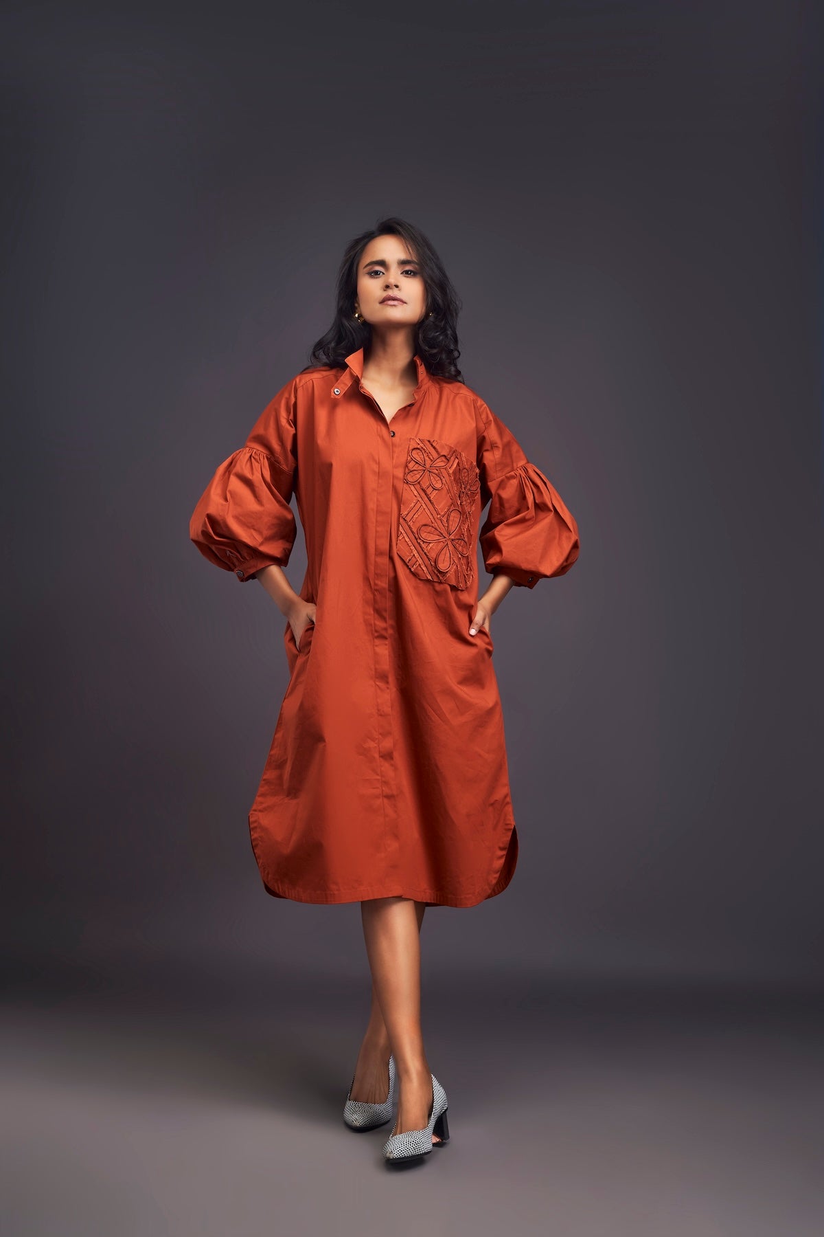 Oversized Shirt Dress With Embroidered Pocket