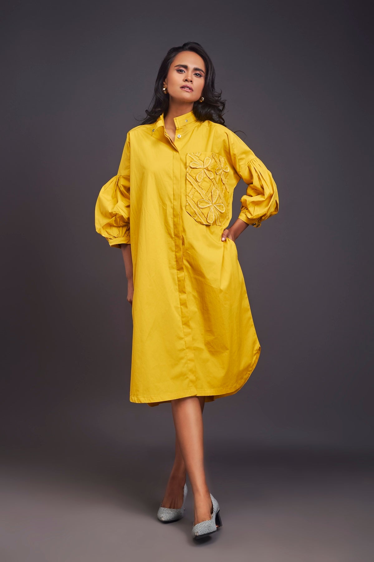 Oversized Shirt Dress With Embroidered Pocket