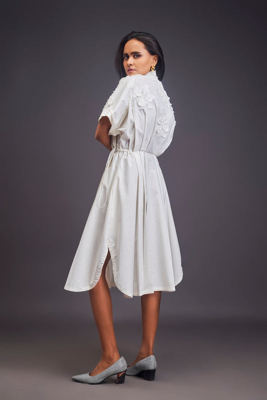 Pleated Oversized Shirt Dress With Patchwork