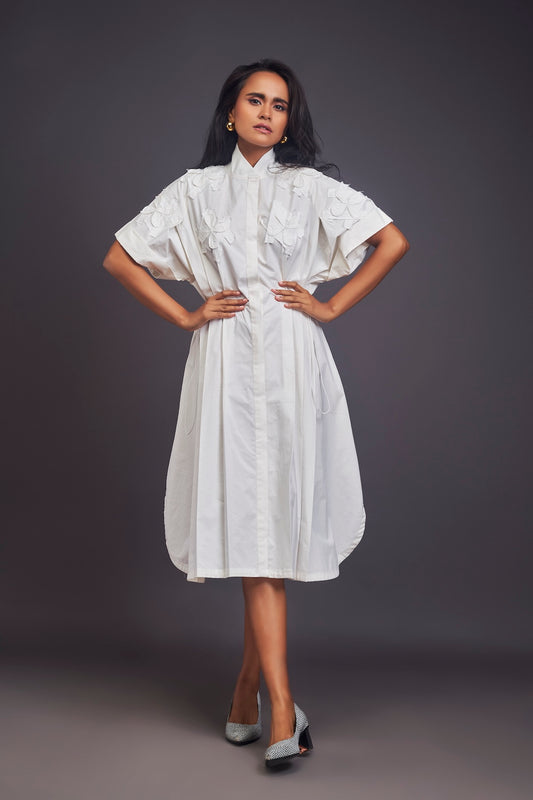 Pleated Oversized Shirt Dress With Patchwork