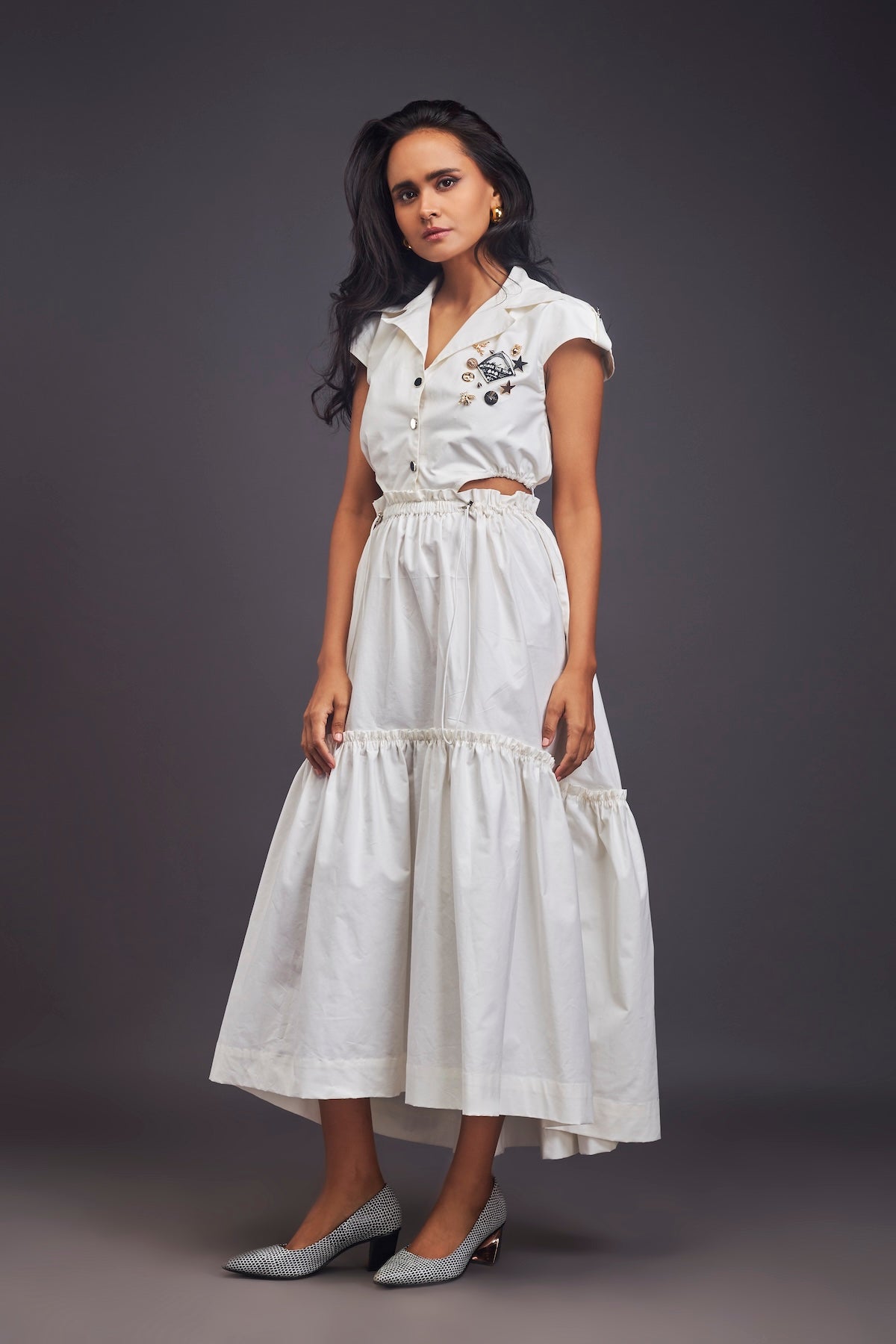 Lapel Collar Long Dress With Side Cutouts