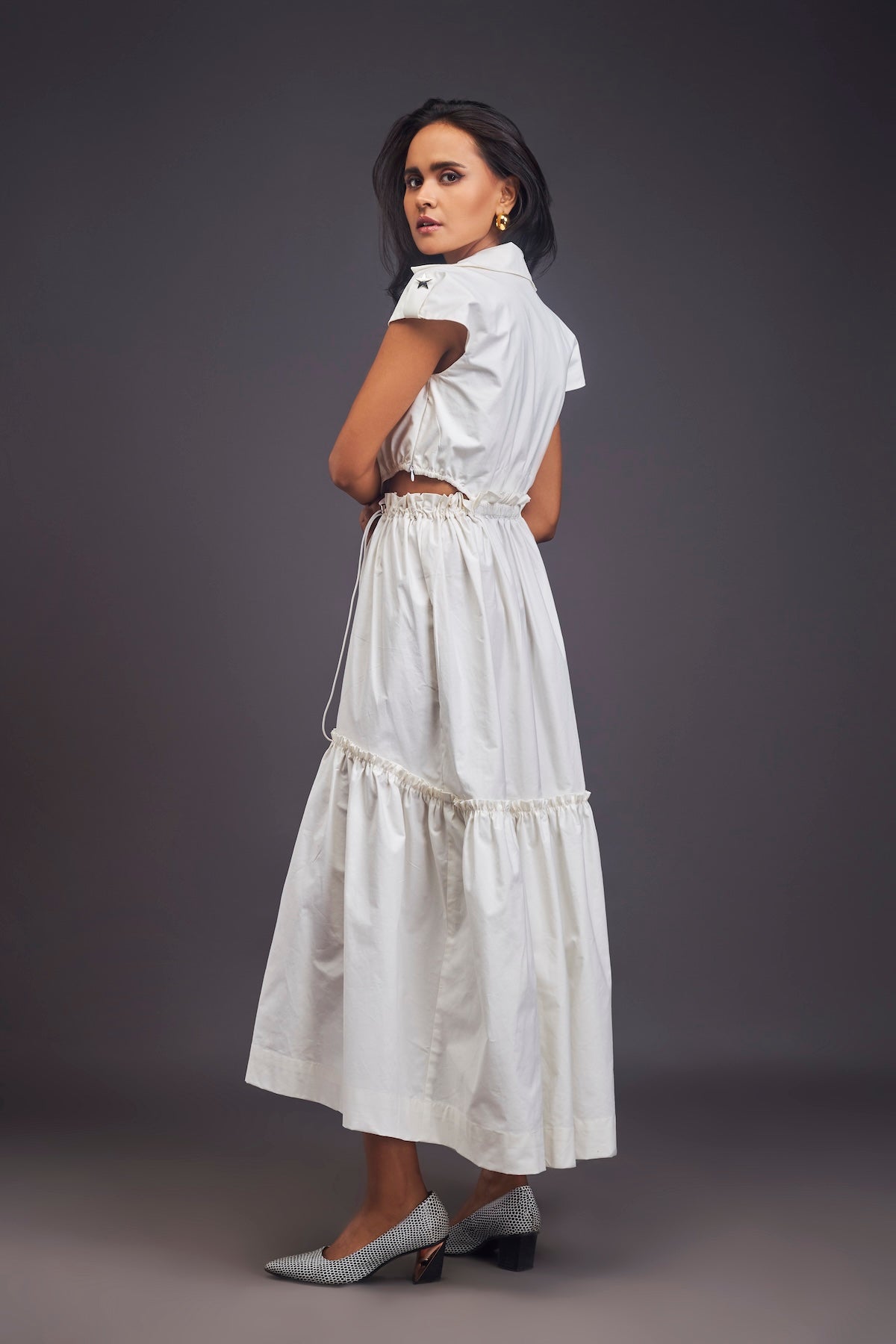 Lapel Collar Long Dress With Side Cutouts
