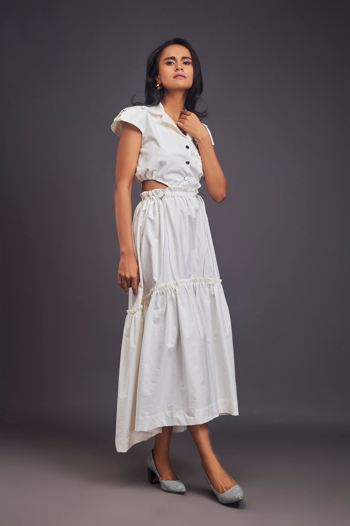 Lapel Collar Long Dress With Side Cutouts