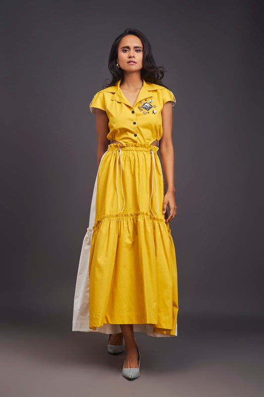 Lapel Collar Long Dress With Side Cutouts