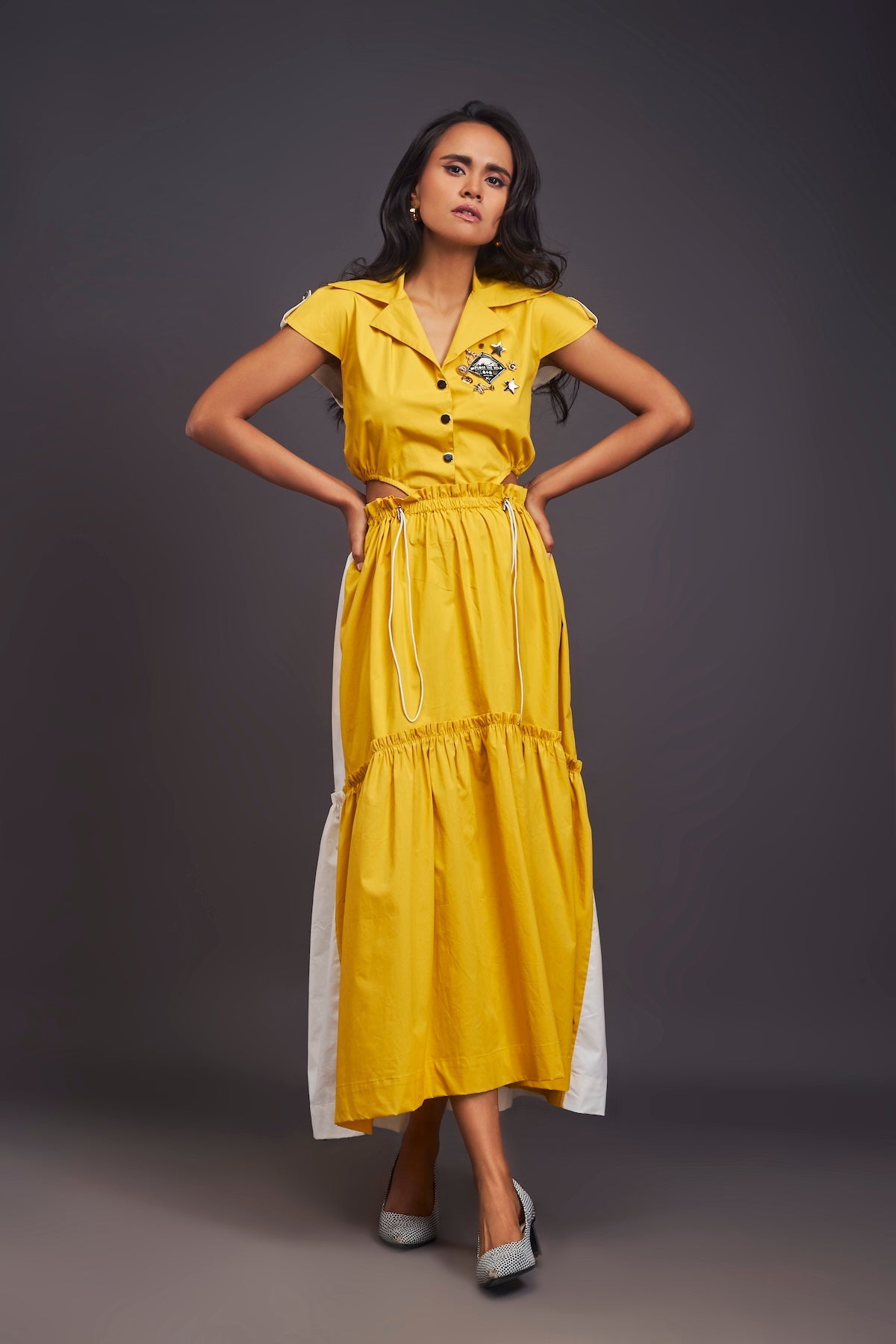 Lapel Collar Long Dress With Side Cutouts