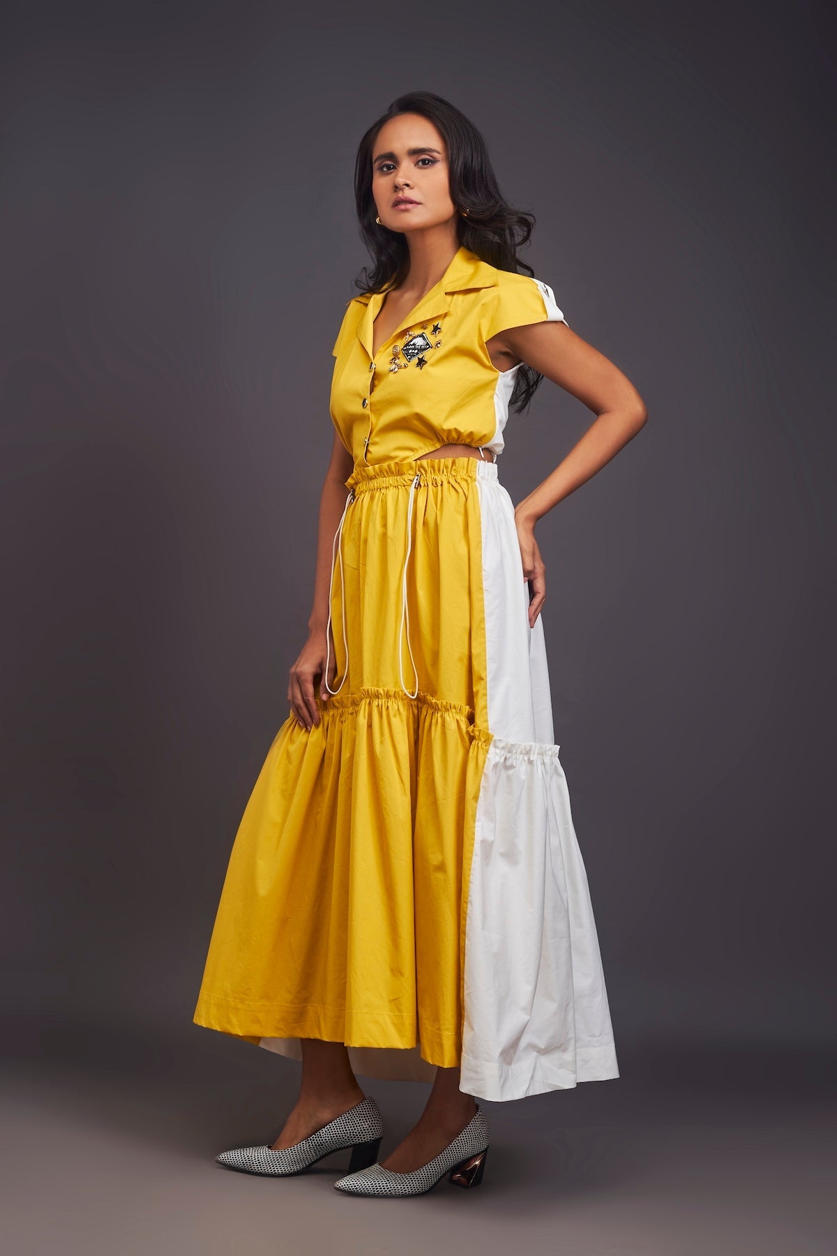 Lapel Collar Long Dress With Side Cutouts