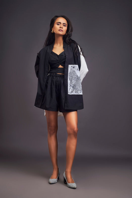 Black & White Oversized Shirt With Patchwork