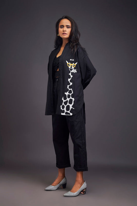 Black High-Low Shirt With Patchwork