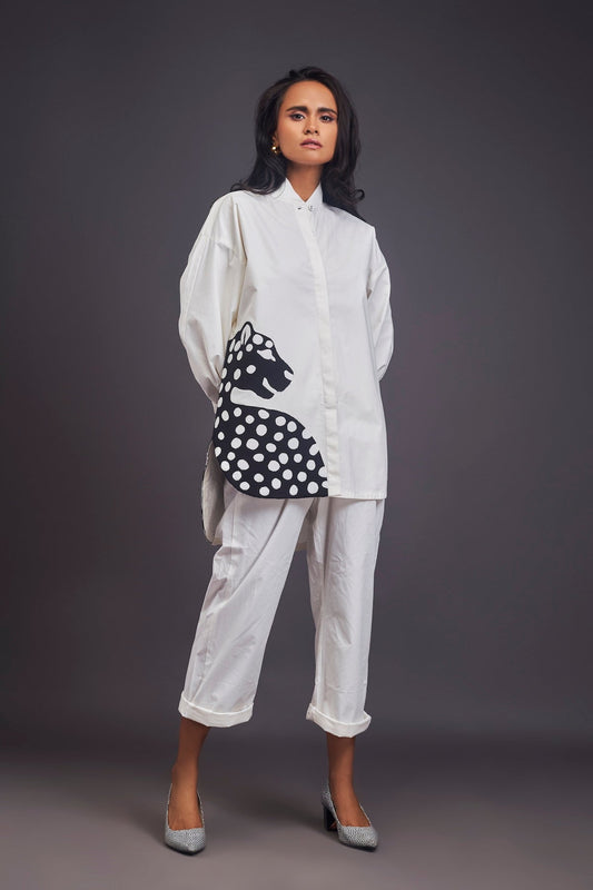 White High-Low Shirt With Patchwork