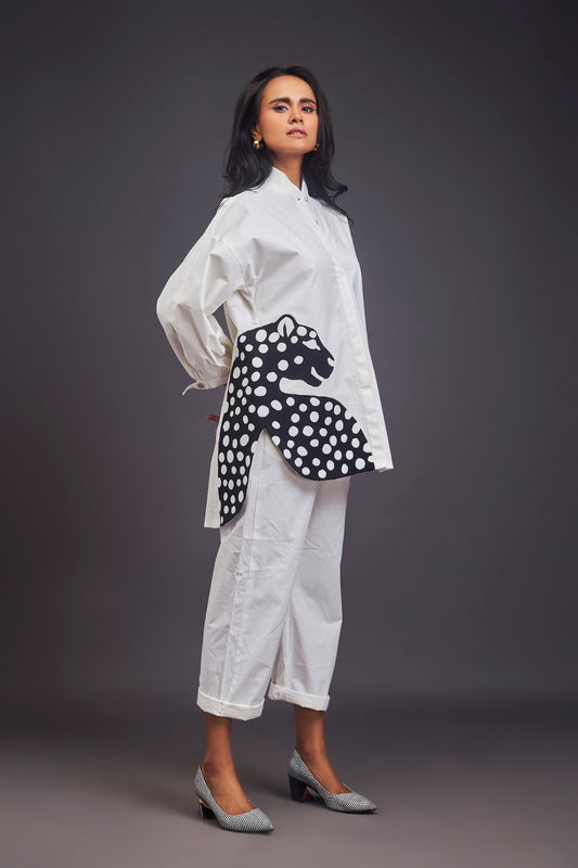 White High-Low Shirt With Patchwork