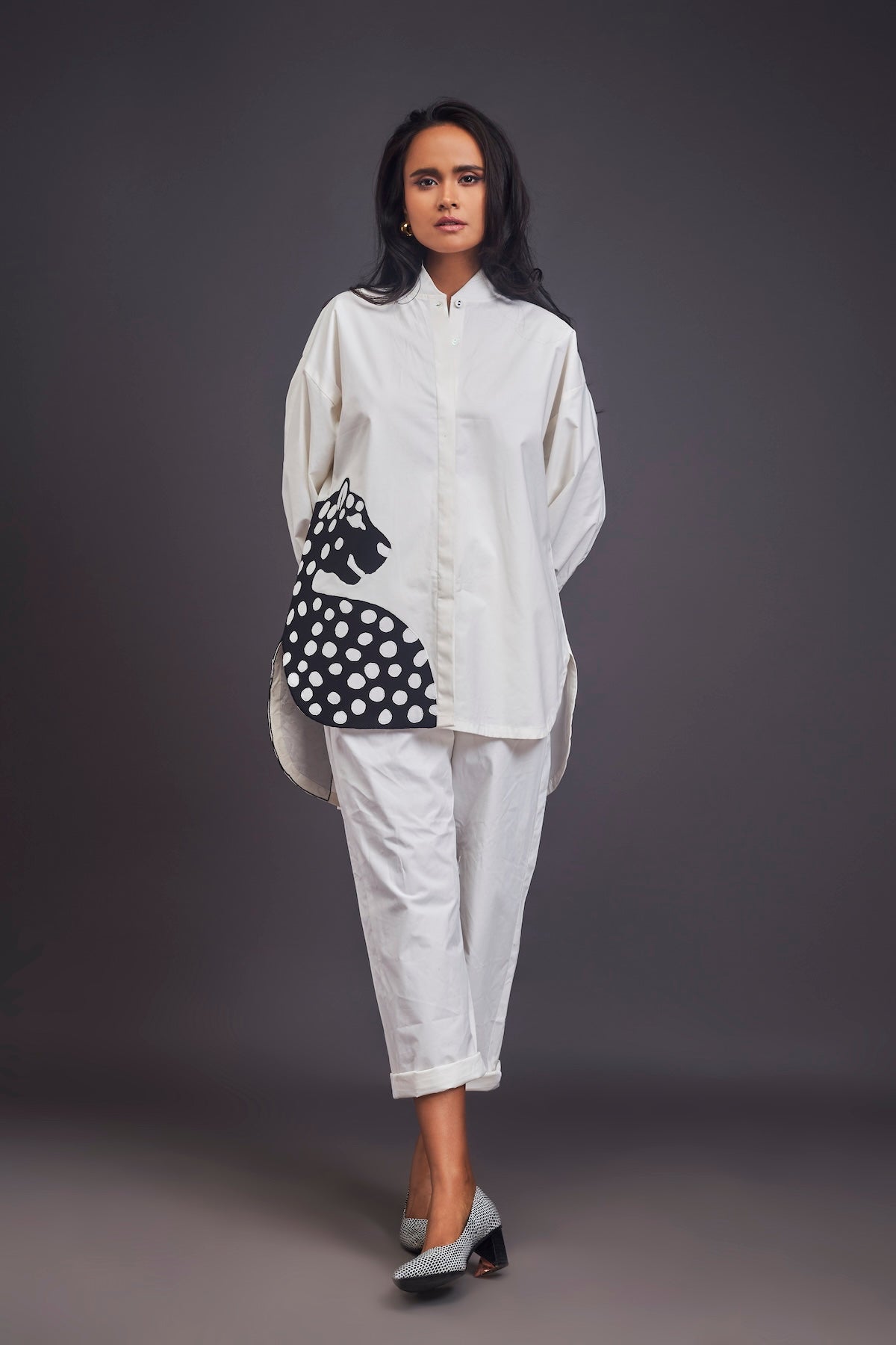 High-low Shirt & Pants Co-ord Set With Patchwork