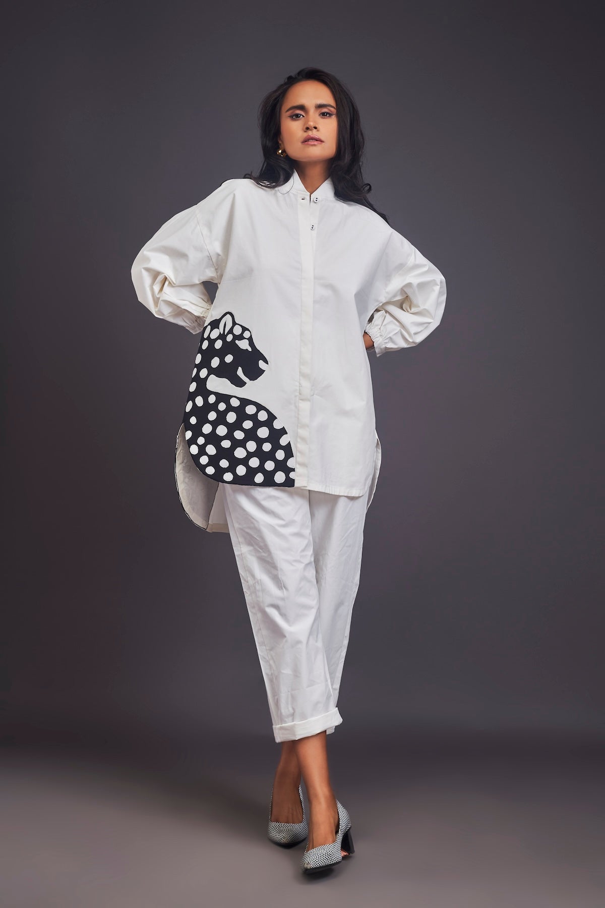 High-low Shirt & Pants Co-ord Set With Patchwork