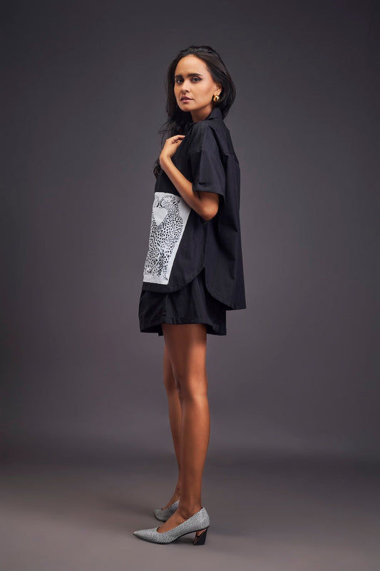 Black Oversized Cuban Collared Shirt