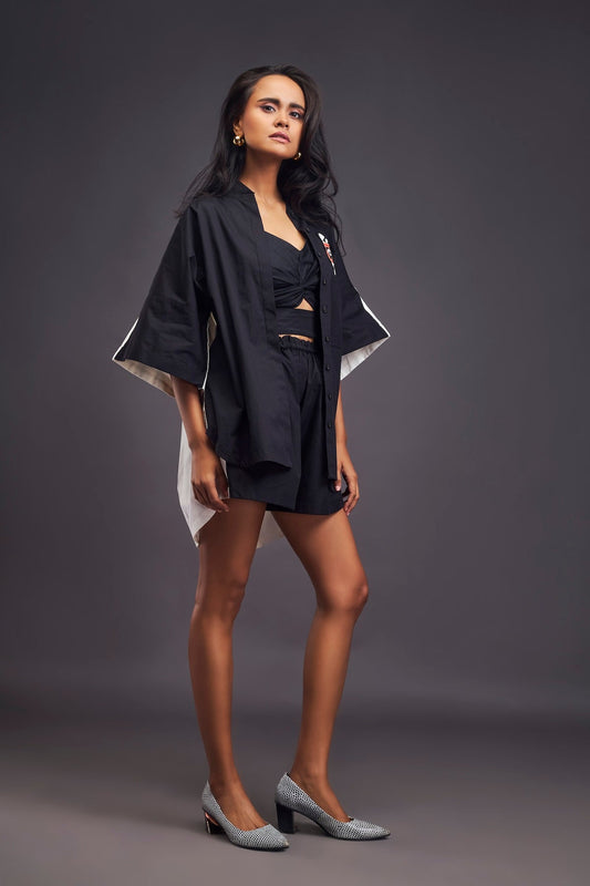 Black & White Oversized Shirt With Patchwork Detailing