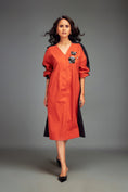 Load image into Gallery viewer, Two-Tone V-Neck Midi Dress with Metallic Embellishments
