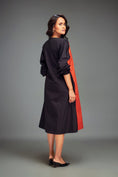 Load image into Gallery viewer, Two-Tone V-Neck Midi Dress with Metallic Embellishments
