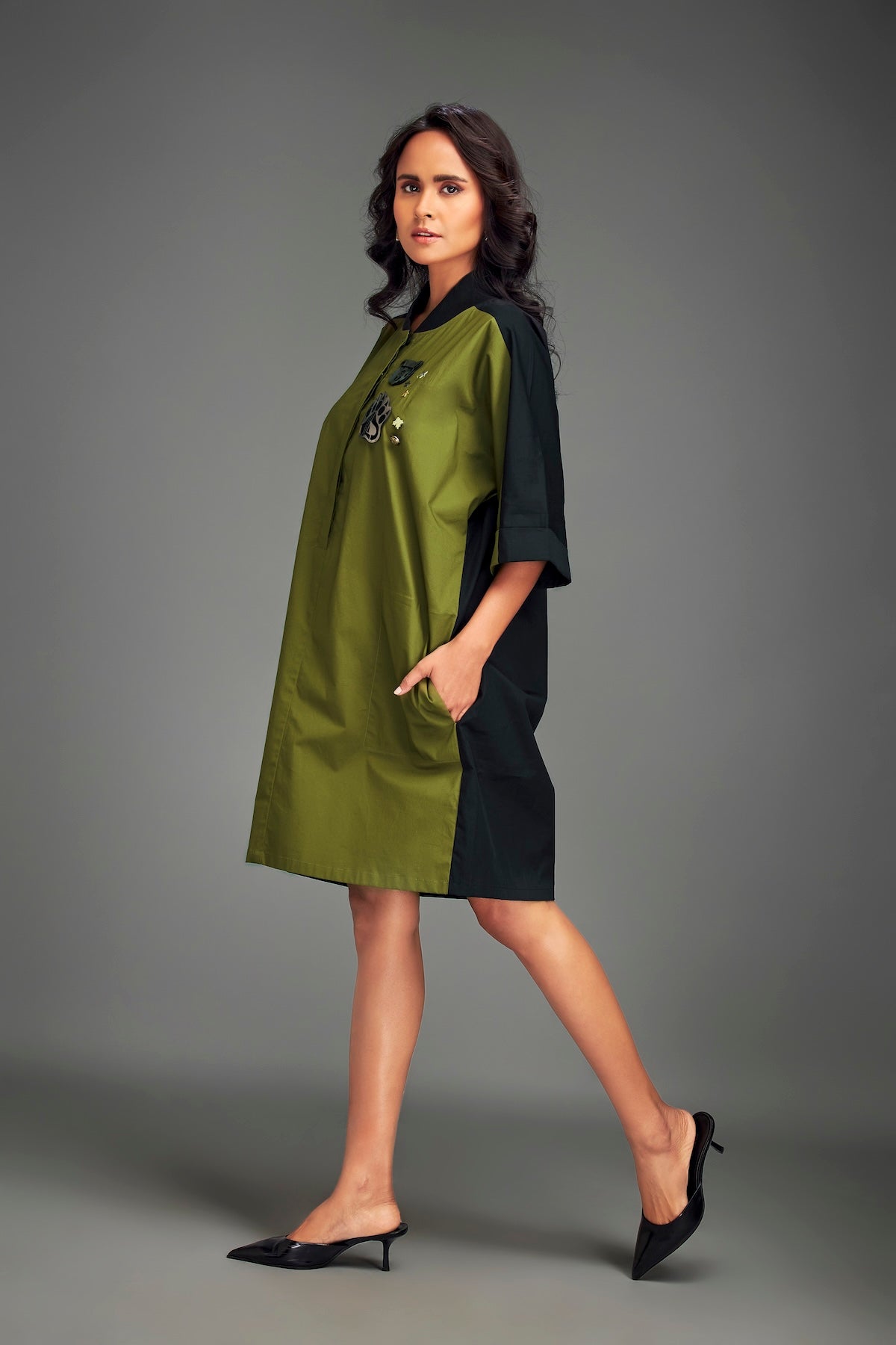 Two-Tone Dress with Metallic Embellishments