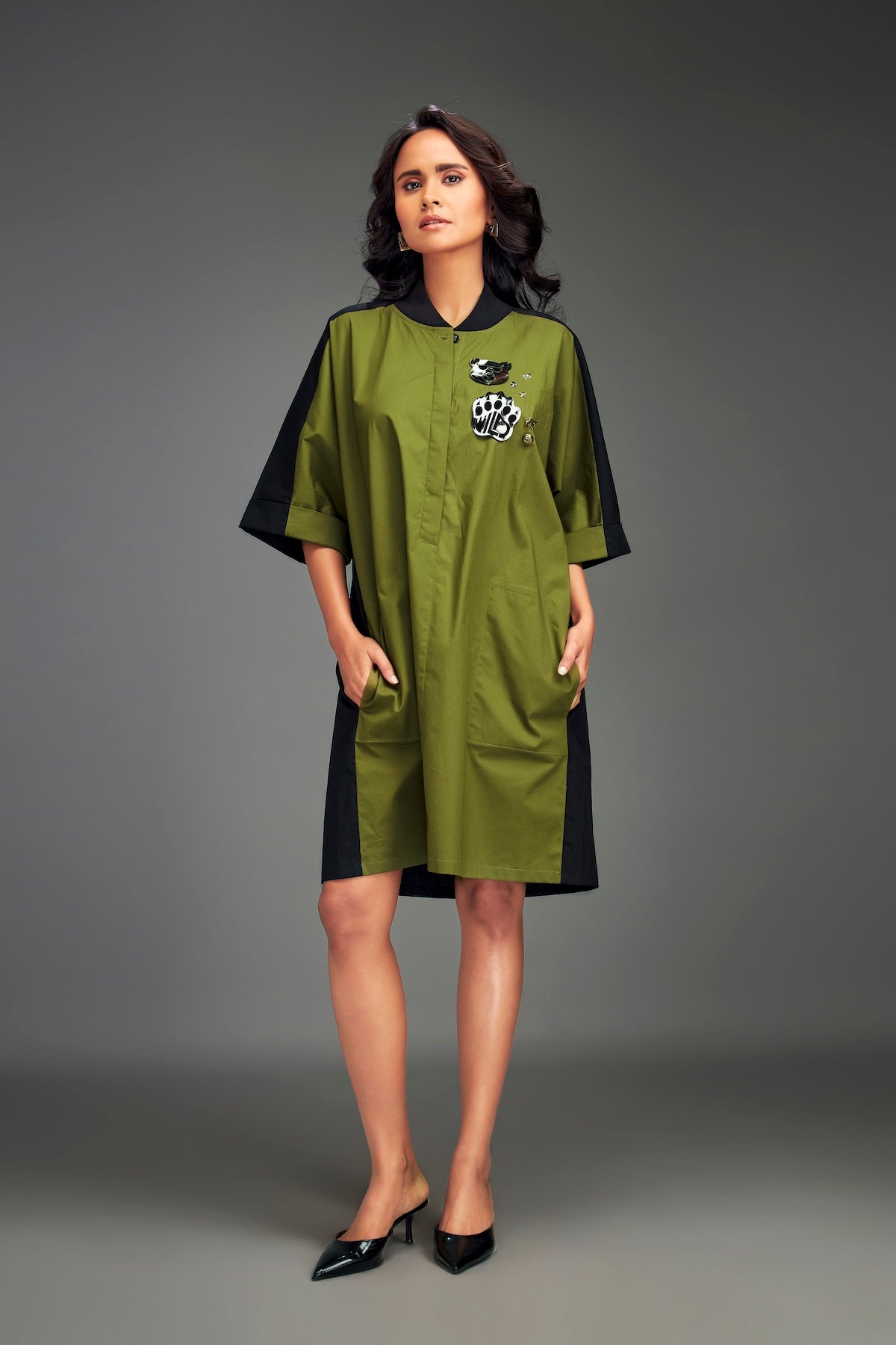 Two-Tone Dress with Metallic Embellishments