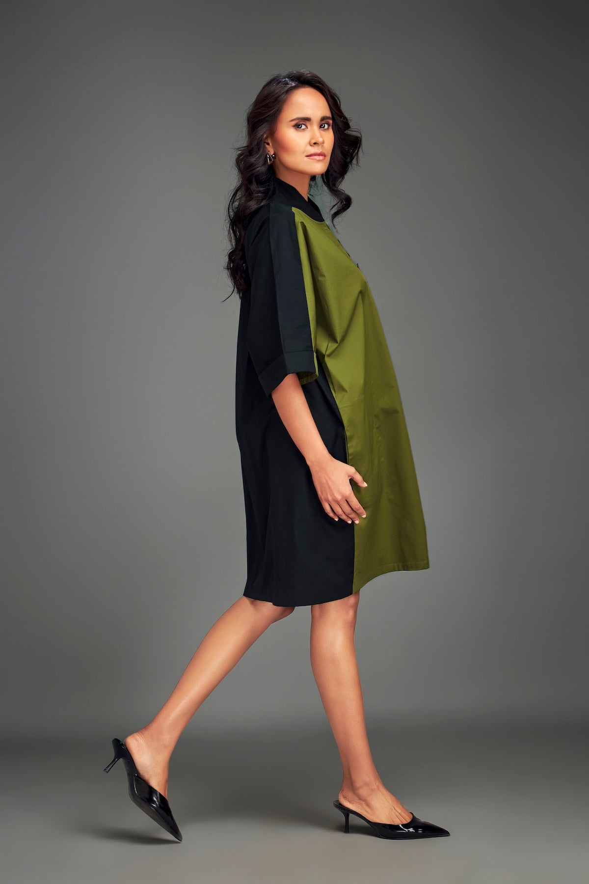 Two-Tone Dress with Metallic Embellishments