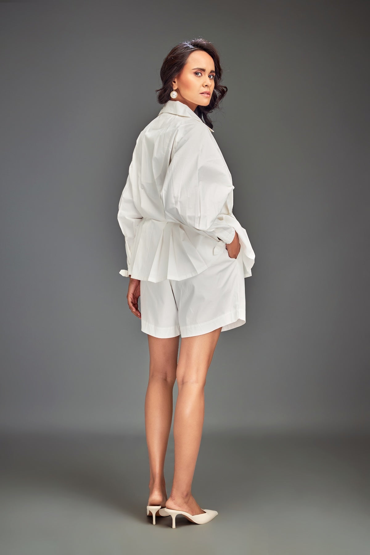 Button-Down Shirt with Metallic Embellishments & Shorts