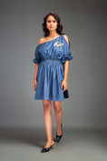 Load image into Gallery viewer, Two-Tone Off-Shoulder Dress with Metallic Embellishments
