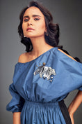 Load image into Gallery viewer, Two-Tone Off-Shoulder Dress with Metallic Embellishments
