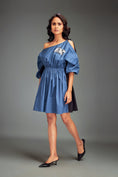 Load image into Gallery viewer, Two-Tone Off-Shoulder Dress with Metallic Embellishments
