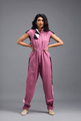 Load image into Gallery viewer, PINK DRAWSTRING JUMPSUIT WITH NEON PINK PANEL SIDE DETAIL
