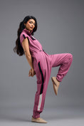Load image into Gallery viewer, PINK DRAWSTRING JUMPSUIT WITH NEON PINK PANEL SIDE DETAIL
