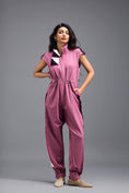 Load image into Gallery viewer, PINK DRAWSTRING JUMPSUIT WITH NEON PINK PANEL SIDE DETAIL
