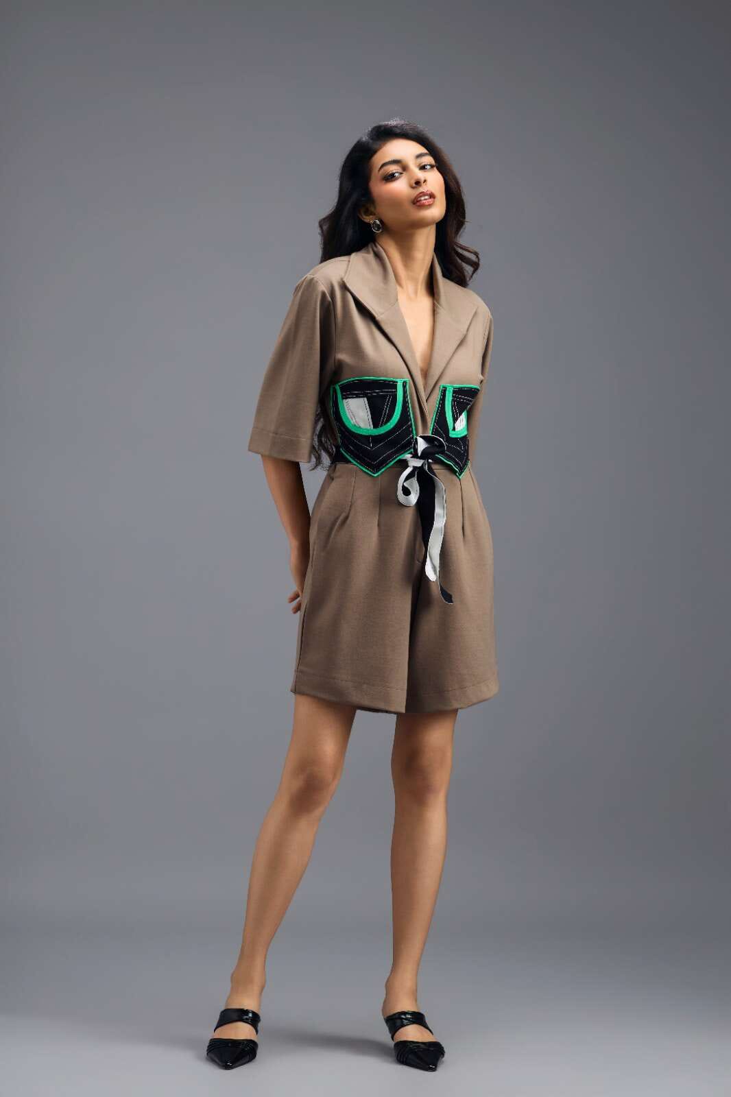 MUD TAILORED PLAYSUIT WITH NEON COLOUR-BLOCK POCKET PANEL