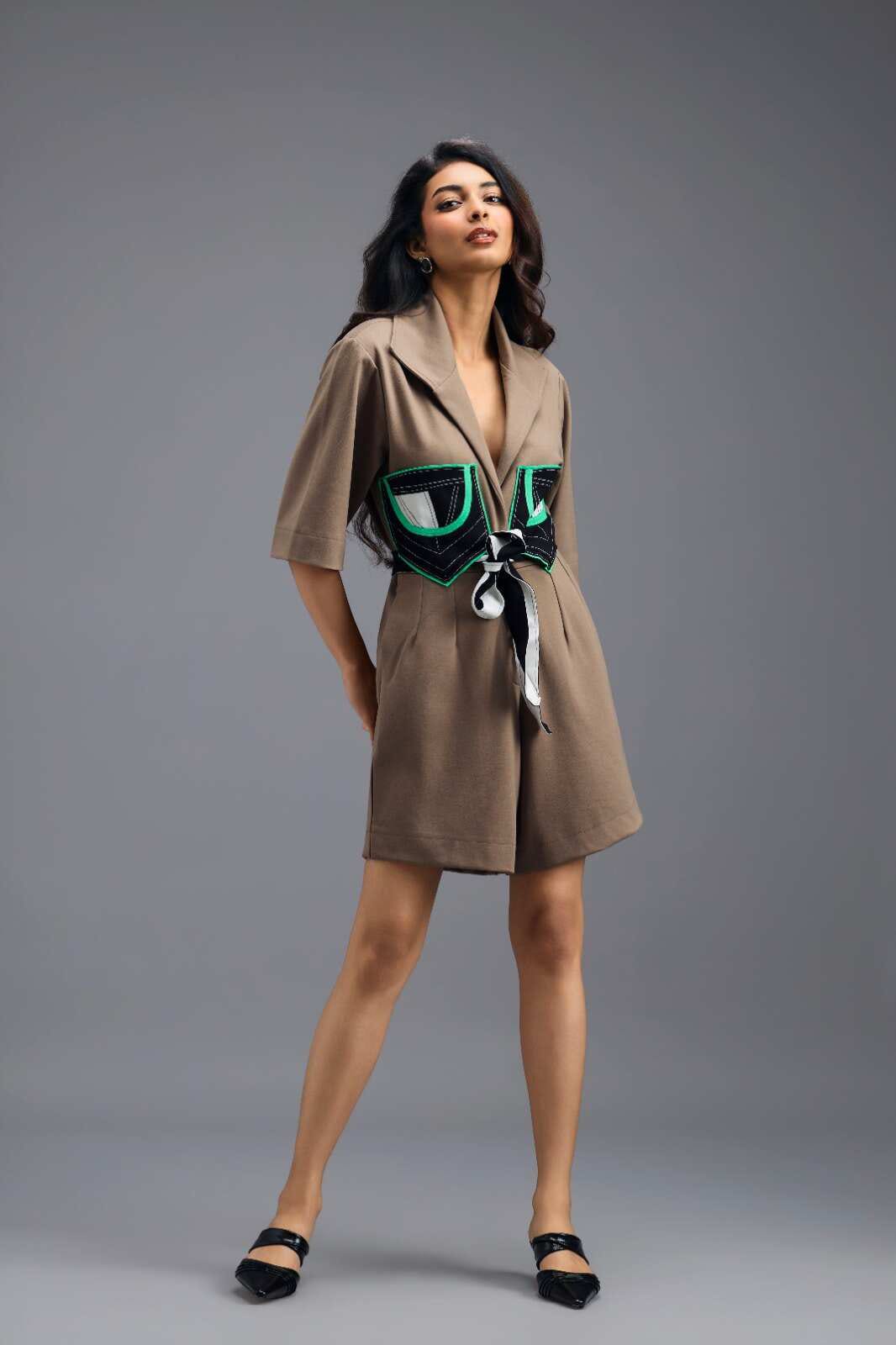 MUD TAILORED PLAYSUIT WITH NEON COLOUR-BLOCK POCKET PANEL