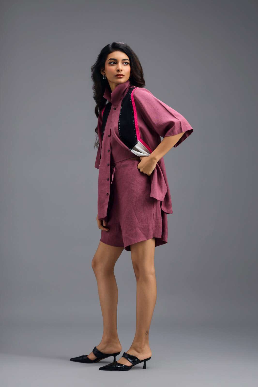 PINK GEOMETRIC PANELLED SHIRT TOP