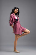 Load image into Gallery viewer, PINK LINEN PLAYSUIT WITH NEON COLOUR-BLOCK POCKET PANEL
