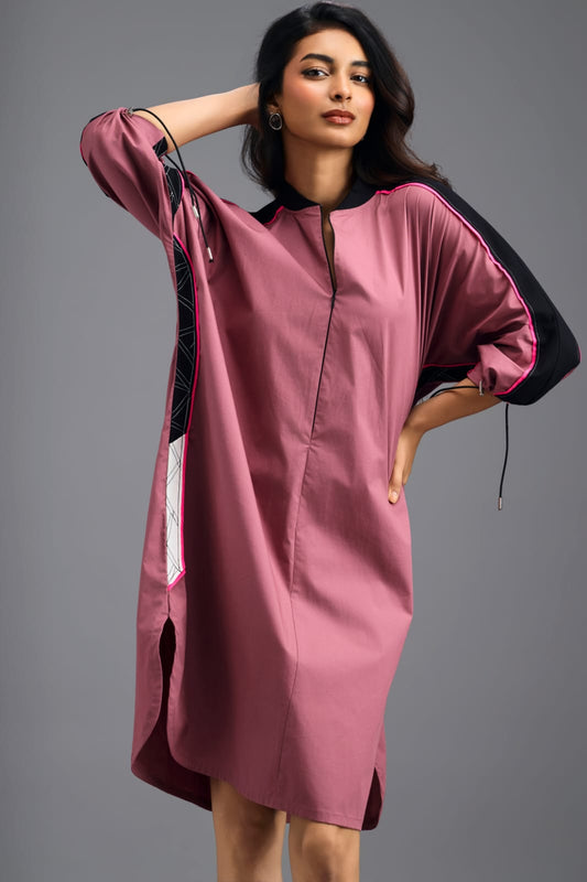 PINK OVERSIZED BOXY DRESS WITH NEON CONTRAST STRIPE