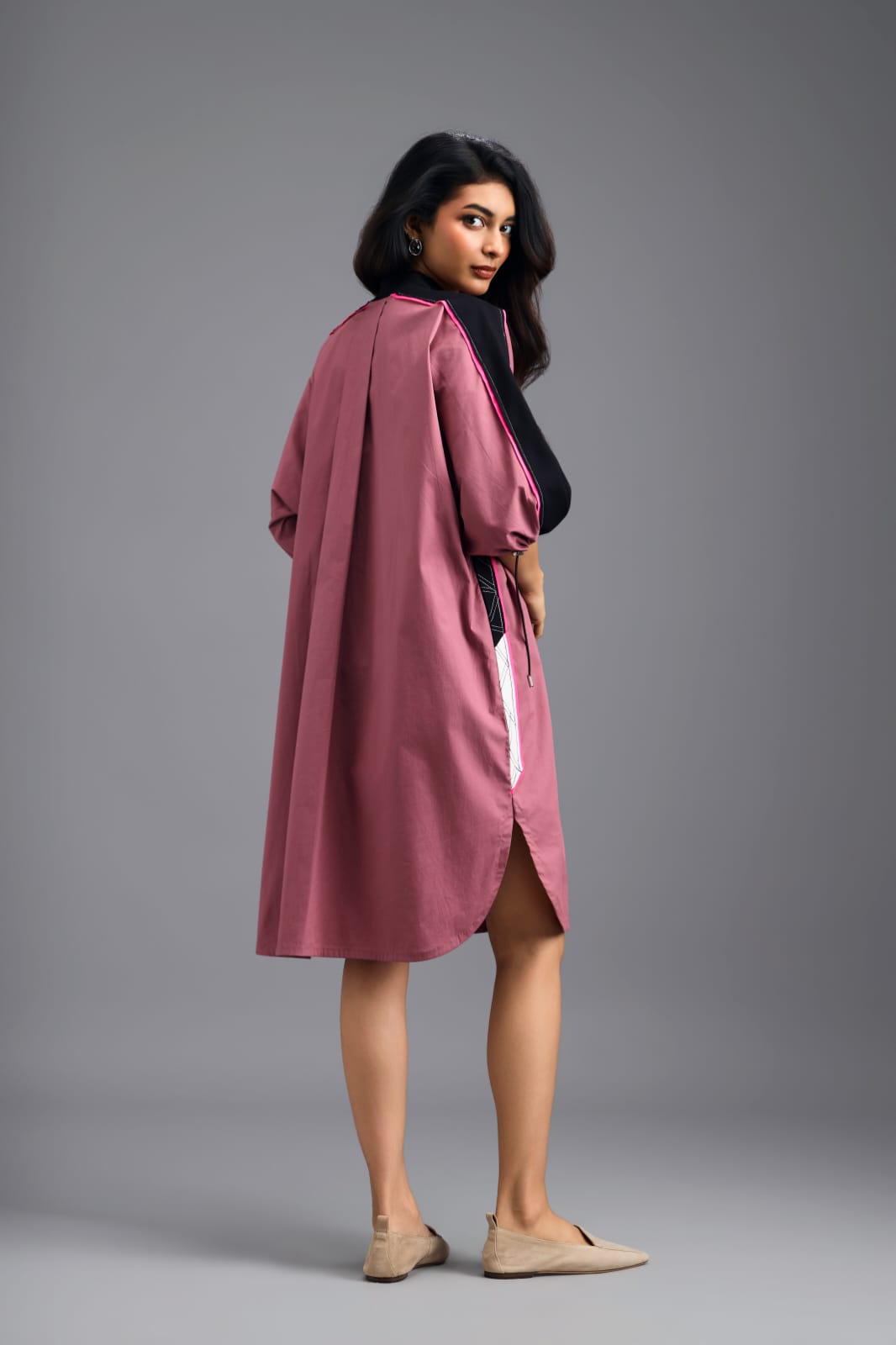 PINK OVERSIZED BOXY DRESS WITH NEON CONTRAST STRIPE