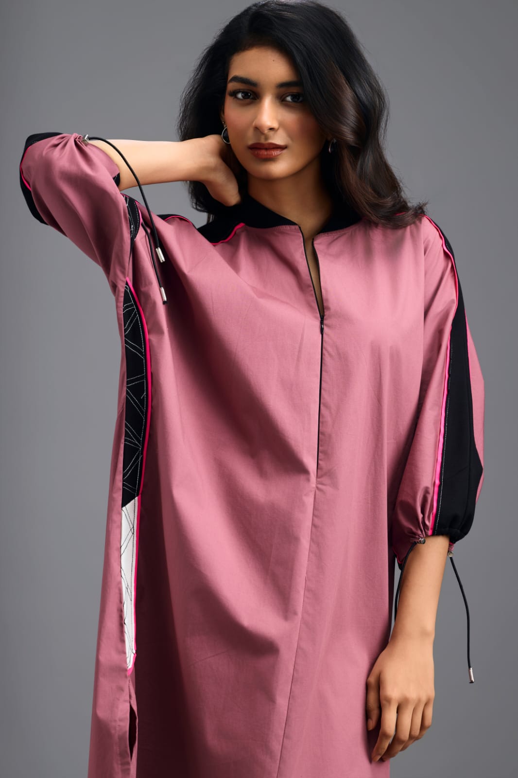 PINK OVERSIZED BOXY DRESS WITH NEON CONTRAST STRIPE